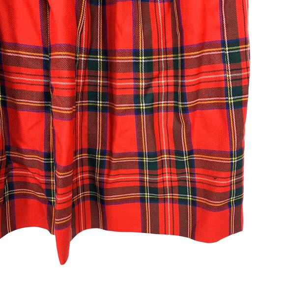 Lands’ End Red Tartan Plaid Wool Midi Skirt Womens XXS A-Line Pleated Vintage - Picture 4 of 6
